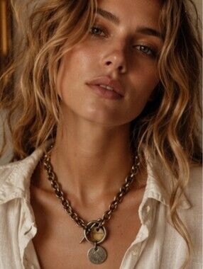 Twisted Silver Mixed Metal Toggle Chain Necklace Statement Piece